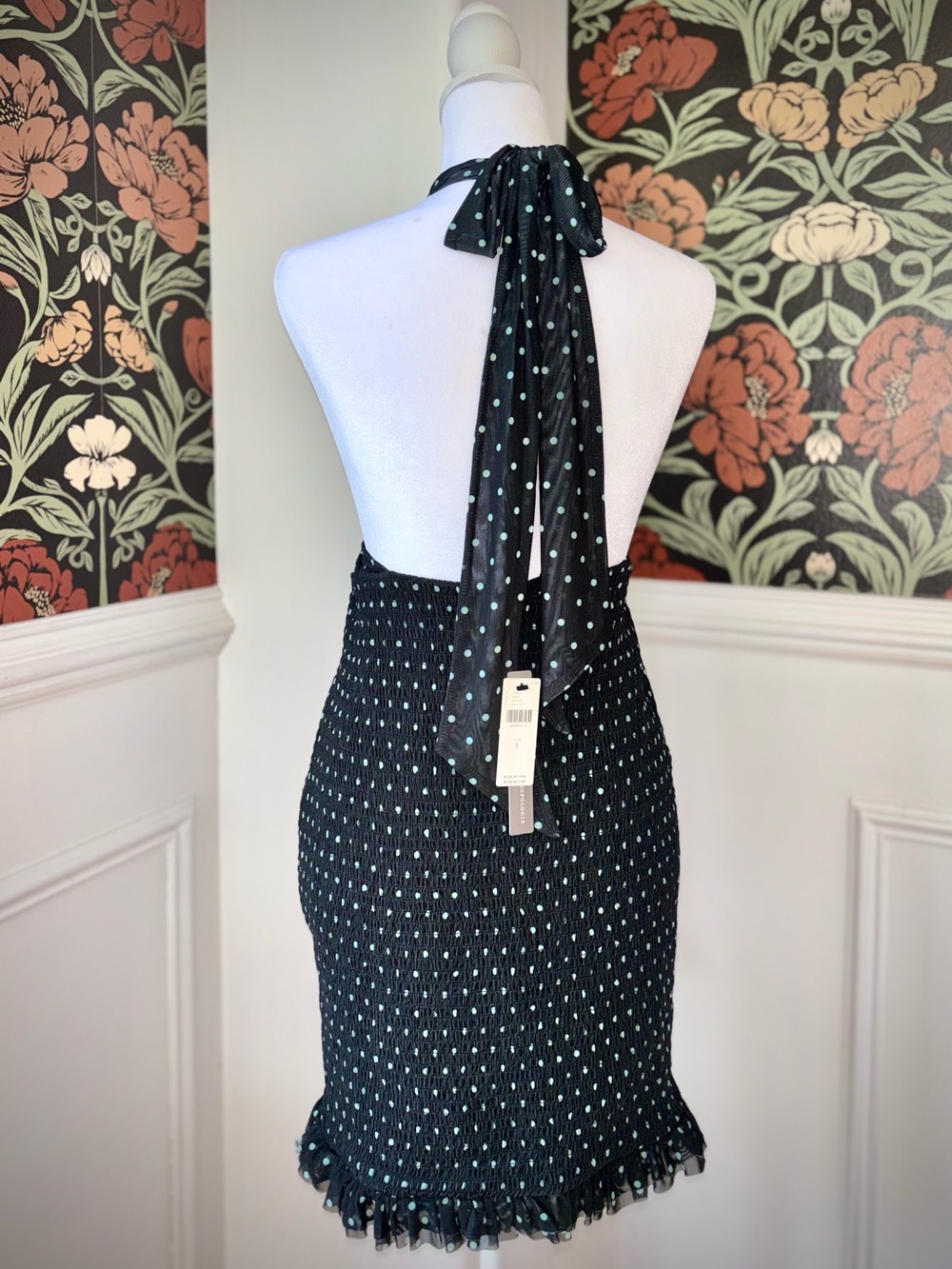 NWT Anthropologie Smocked Halter Mini Dress Mint Polka Dot Coquette - Picture 9 of 15